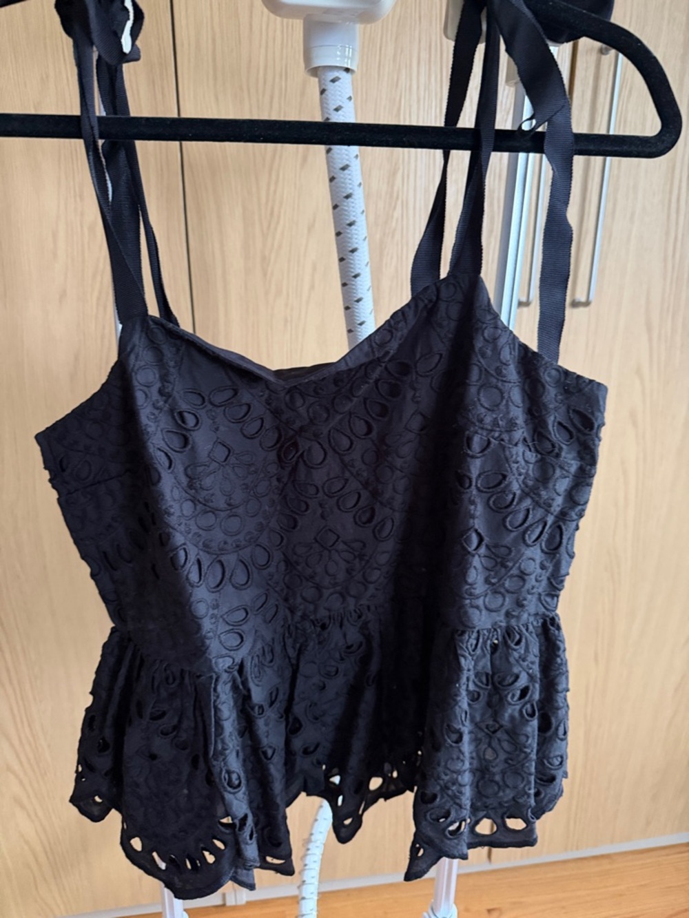 J. Crew Black Eyelet Peplum Tank Top